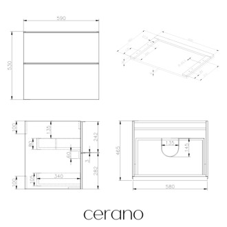 CERANO - Kúpeľňová skrinka pod umývadlo s úchytkou/doskou pod umývadlo Velora - 36 mm - dub medový, chrómová úchytka - 59x53x46 cm