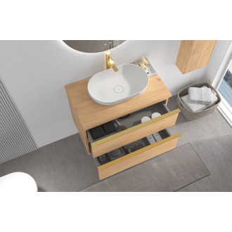 CERANO - Kúpeľňová skrinka pod umývadlo s úchytkou/doskou pod umývadlo Velora - 36 mm - dub medový, zlatá úchytka - 79x53x46 cm