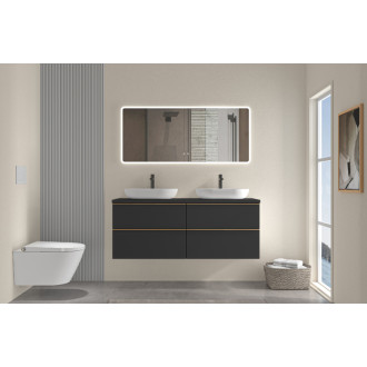 CERANO - Kúpeľňová skrinka pod umývadlo s úchytkou/doskou pod umývadlo Velora - 36 mm - čierna matná, zlatá úchytka - 119x53x45, 2 cm