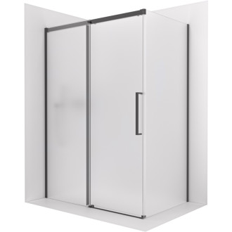 CERANO - Sprchový kout Lantono - levá - 8 mm - Soft-Close - černá matná, mléčné sklo - 170x70 cm - posuvný