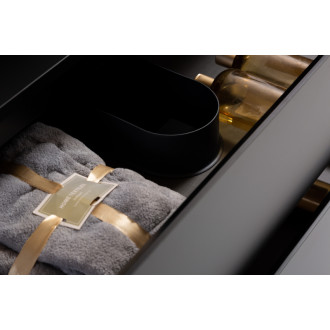 CERANO - Kúpeľňová skrinka Carole - čierna matná + umývadlo z lit. mramoru Vita - biela matná - 100x58x46 cm