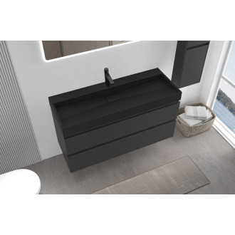 CERANO - Kúpeľňová skrinka Carole - čierna matná + umývadlo z lit. mramoru Vita - otvor - čierna matná - 100x58x46 cm