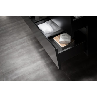 CERANO - Kúpeľňová skrinka Carole - čierna matná + umývadlo z lit. mramoru Vita - otvor - čierna matná - 100x58x46 cm