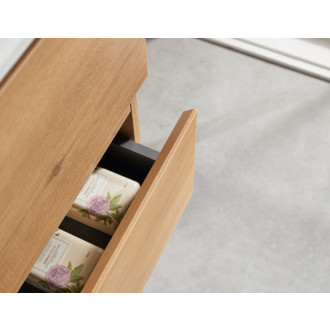 CERANO - Kúpeľňová skrinka Carole - dub medový + umývadlo z lit. mramoru Vita - biela lesklá - 100x58x46 cm