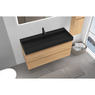CERANO - Kúpeľňová skrinka Carole - dub medový + umývadlo z lit. mramoru Vita - otvor - čierna matná - 100x58x46 cm
