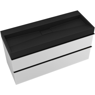 CERANO - Kúpeľňová skrinka Velora - biela matná - úchytka čierna + umývadlo z liateho mramoru Vita - čierna - 100x53x46 cm