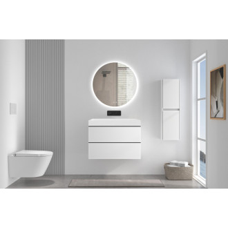 CERANO - Kúpeľňová skrinka Velora - biela matná - úchytka čierna + umývadlo z liateho mramoru Vita - biela lesklá - 70x53x46 cm