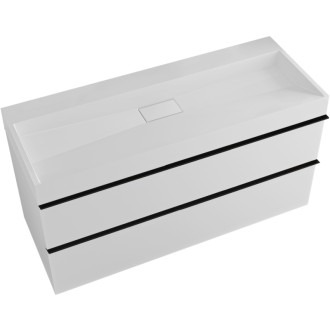 CERANO - Kúpeľňová skrinka Velora - biela matná - úchytka čierna + umývadlo z liateho mramoru Vita - biela lesklá - 100x53x46 cm