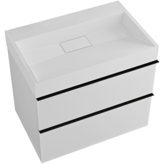 CERANO - Kúpeľňová skrinka Velora - biela matná - úchytka čierna + umývadlo z liateho mramoru Vita - biela matná - 70x53x46 cm