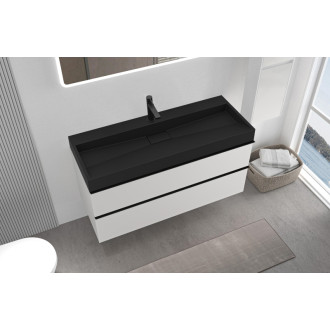 CERANO - Kúpeľňová skrinka Velora - biela matná - úchytka čierna + umývadlo s otvorom pre batériu z liateho mramoru Vita - čierna - 100x53x46 cm