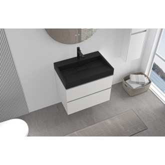 CERANO - Kúpeľňová skrinka Velora - biela matná - úchytka chróm + umývadlo s otvorom pre batériu z liateho mramoru Vita - čierna - 70x53x46 cm