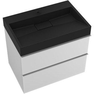 CERANO - Kúpeľňová skrinka Velora - biela matná - úchytka chróm + umývadlo s otvorom pre batériu z liateho mramoru Vita - čierna - 70x53x46 cm