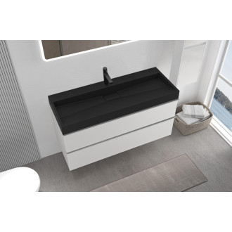 CERANO - Kúpeľňová skrinka Velora - biela matná - úchytka chróm + umývadlo s otvorom pre batériu z liateho mramoru Vita - čierna - 100x53x46 cm
