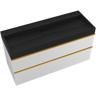 CERANO - Kúpeľňová skrinka Velora - biela matná - úchytka zlatá + umývadlo z liateho mramoru Vita - čierna - 100x53x46 cm