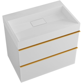 CERANO - Kúpeľňová skrinka Velora - biela matná - úchytka zlatá + umývadlo z liateho mramoru Vita - biela matná - 70x53x46 cm