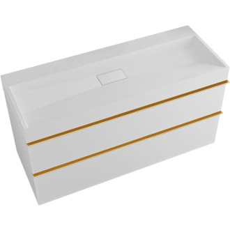 CERANO - Kúpeľňová skrinka Velora - biela matná - úchytka zlatá + umývadlo z liateho mramoru Vita - biela matná - 100x53x46 cm