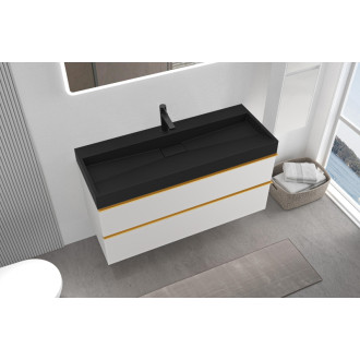 CERANO - Kúpeľňová skrinka Velora - biela matná - úchytka zlatá + umývadlo s otvorom pre batériu z liateho mramoru Vita - čierna - 100x53x46 cm