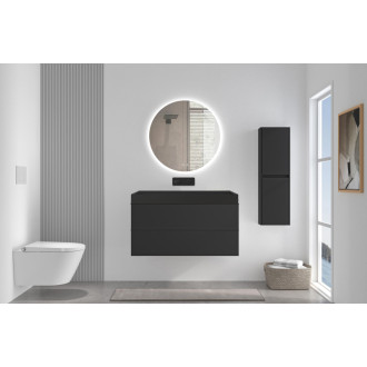 CERANO - Kúpeľňová skrinka Velora - čierna matná - úchytka čierna + umývadlo z liateho mramoru Vita - čierna - 100x53x46 cm