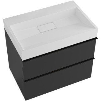 CERANO - Kúpeľňová skrinka Velora - čierna matná - úchytka čierna + umývadlo z liateho mramoru Vita - biela lesklá - 70x53x46 cm