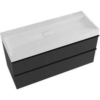 CERANO - Kúpeľňová skrinka Velora - čierna matná - úchytka čierna + umývadlo z liateho mramoru Vita - biela matná - 100x53x46 cm