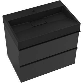 CERANO - Kúpeľňová skrinka Velora - čierna matná - úchytka čierna + umývadlo s otvorom pre batériu z liateho mramoru Vita - čierna - 70x53x46 cm