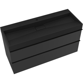 CERANO - Kúpeľňová skrinka Velora - čierna matná - úchytka čierna + umývadlo s otvorom pre batériu z liateho mramoru Vita - čierna - 100x53x46 cm