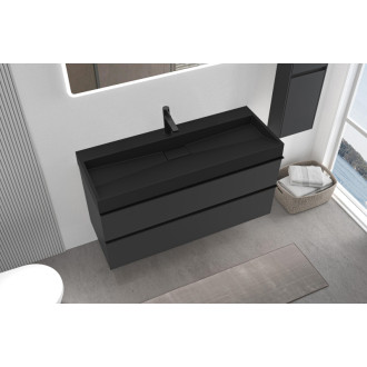 CERANO - Kúpeľňová skrinka Velora - čierna matná - úchytka čierna + umývadlo s otvorom pre batériu z liateho mramoru Vita - čierna - 100x53x46 cm