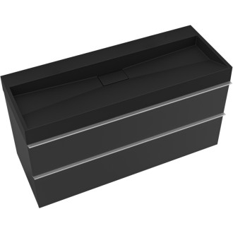 CERANO - Kúpeľňová skrinka Velora - čierna matná - úchytka chróm + umývadlo z liateho mramoru Vita - čierna - 100x53x46 cm