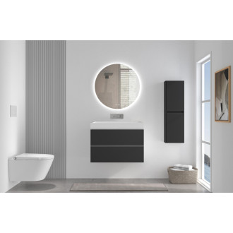 CERANO - Kúpeľňová skrinka Velora - čierna matná - úchytka chróm + umývadlo z liateho mramoru Vita - biela lesklá - 70x53x46 cm