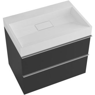 CERANO - Kúpeľňová skrinka Velora - čierna matná - úchytka chróm + umývadlo z liateho mramoru Vita - biela matná - 70x53x46 cm