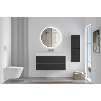 CERANO - Kúpeľňová skrinka Velora - čierna matná - úchytka chróm + umývadlo z liateho mramoru Vita - biela matná - 100x53x46 cm