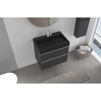 CERANO - Kúpeľňová skrinka Velora - čierna matná - úchytka chróm + umývadlo s otvorom pre batériu z liateho mramoru Vita - čierna - 70x53x46 cm