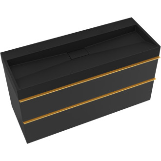 CERANO - Kúpeľňová skrinka Velora - čierna matná - úchytka zlatá + umývadlo z liateho mramoru Vita - čierna - 100x53x46 cm