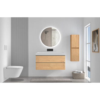 CERANO - Kúpeľňová skrinka Velora - dub medový - úchytka čierna + umývadlo z liateho mramoru Vita - biela lesklá - 100x53x46 cm