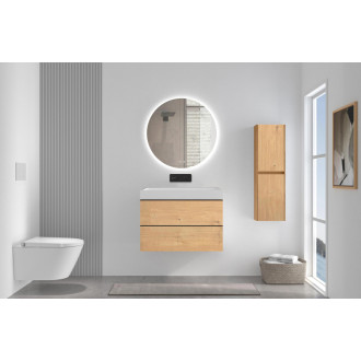 CERANO - Kúpeľňová skrinka Velora - dub medový - úchytka čierna + umývadlo z liateho mramoru Vita - biela matná - 70x53x46 cm