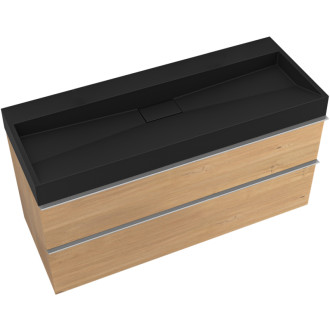 CERANO - Kúpeľňová skrinka Velora - dub medový - úchytka chróm + umývadlo z liateho mramoru Vita - čierna - 100x53x46 cm