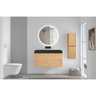 CERANO - Kúpeľňová skrinka Velora - dub medový - úchytka chróm + umývadlo z liateho mramoru Vita - čierna - 100x53x46 cm