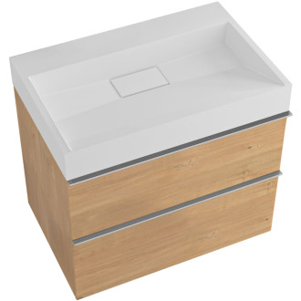 CERANO - Kúpeľňová skrinka Velora - dub medový - úchytka chróm + umývadlo z liateho mramoru Vita - biela matná - 70x53x46 cm