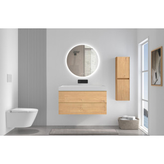 CERANO - Kúpeľňová skrinka Velora - dub medový - úchytka zlatá + umývadlo z liateho mramoru Vita - biela lesklá - 100x53x46 cm