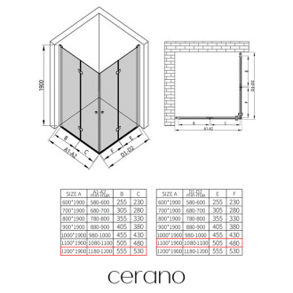 CERANO - Sprchovací kút Volpe Duo Ľ/P - 6 mm - čierna matná, transparentné sklo - 120x110x190 cm - zalamovacia