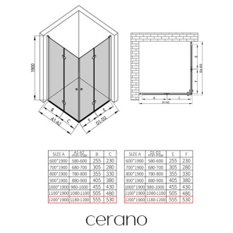 CERANO - Sprchovací kút Volpe Duo Ľ/P - 6 mm - čierna matná, transparentné sklo - 120x120x190 cm - zalamovacia
