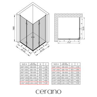 CERANO - Sprchovací kút Volpe Duo Ľ/P - 6 mm - čierna matná, transparentné sklo - 120x70x190 cm - zalamovacia