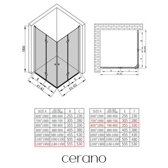 CERANO - Sprchovací kút Volpe Duo Ľ/P - 6 mm - čierna matná, transparentné sklo - 120x80x190 cm - zalamovacia