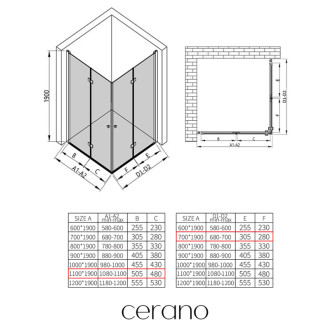 CERANO - Sprchovací kút Volpe Duo Ľ/P - 6 mm - chróm, transparentné sklo - 110x70x190 cm - zalamovacie