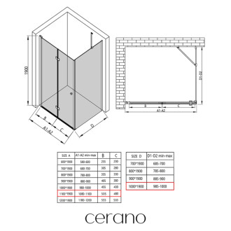 CERANO - Sprchovací kút Volpe L/P - 6 mm - čierna matná, transparentné sklo - 110x100x190 cm - zalamovacia