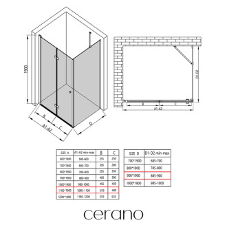 CERANO - Sprchovací kút Volpe L/P - 6 mm - čierna matná, transparentné sklo - 110x90x190 cm - zalamovacia