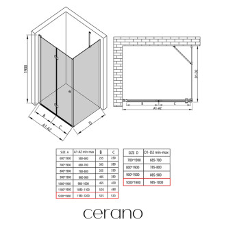 CERANO - Sprchovací kút Volpe L/P - 6 mm - čierna matná, transparentné sklo - 120x100x190 cm - zalamovacia