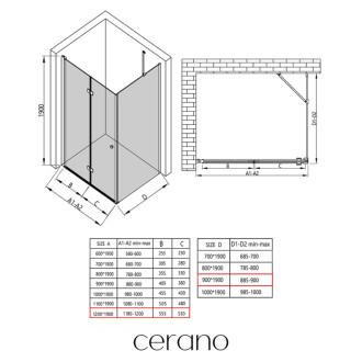 CERANO - Sprchovací kút Volpe L/P - 6 mm - čierna matná, transparentné sklo - 120x90x190 cm - zalamovacia