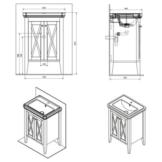 CROSS umývadlová skrinka 55x81x43cm, starobiela CR260