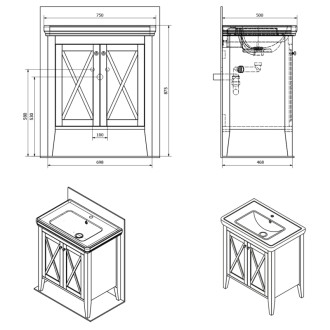 CROSS umývadlová skrinka 70x81x47cm, starobiela CR275